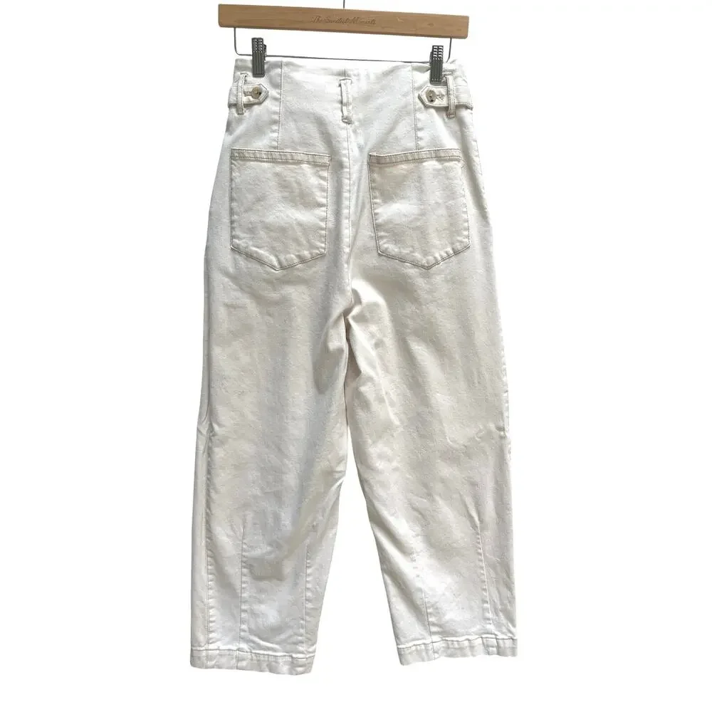 Free People High Rise Wide Leg Crop Pleated Pants Ecru Ivory Gorpcore Thick 2